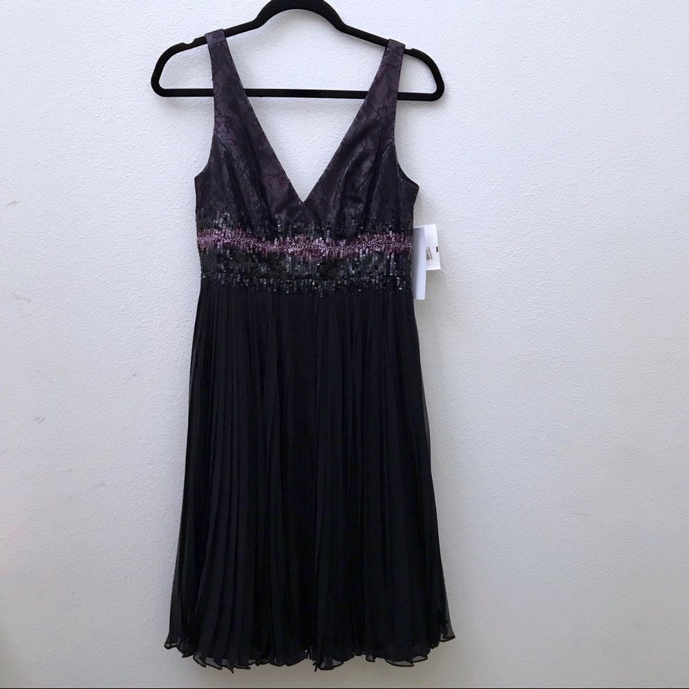 NEW Carmen Marc Valvo black lavender lace dress